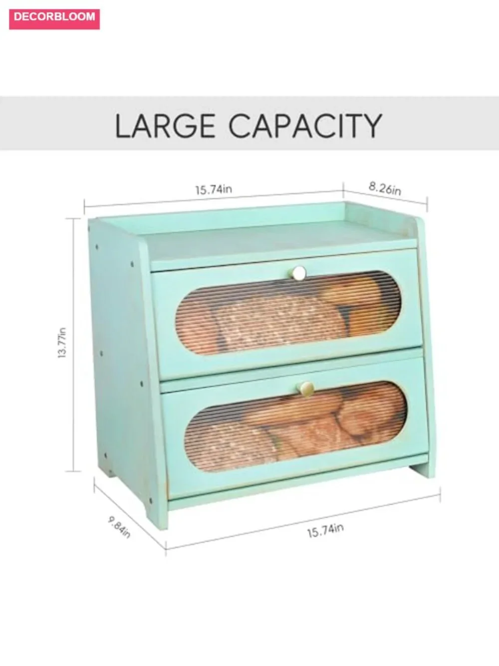 2-Tier Bamboo Bread Box with Window for Kitchen Countertop Storage